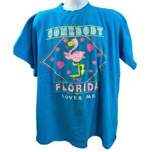 Rare! Vintage 90s Somebody in Florida loves me T-Shirt ! XL Pink Flamingo